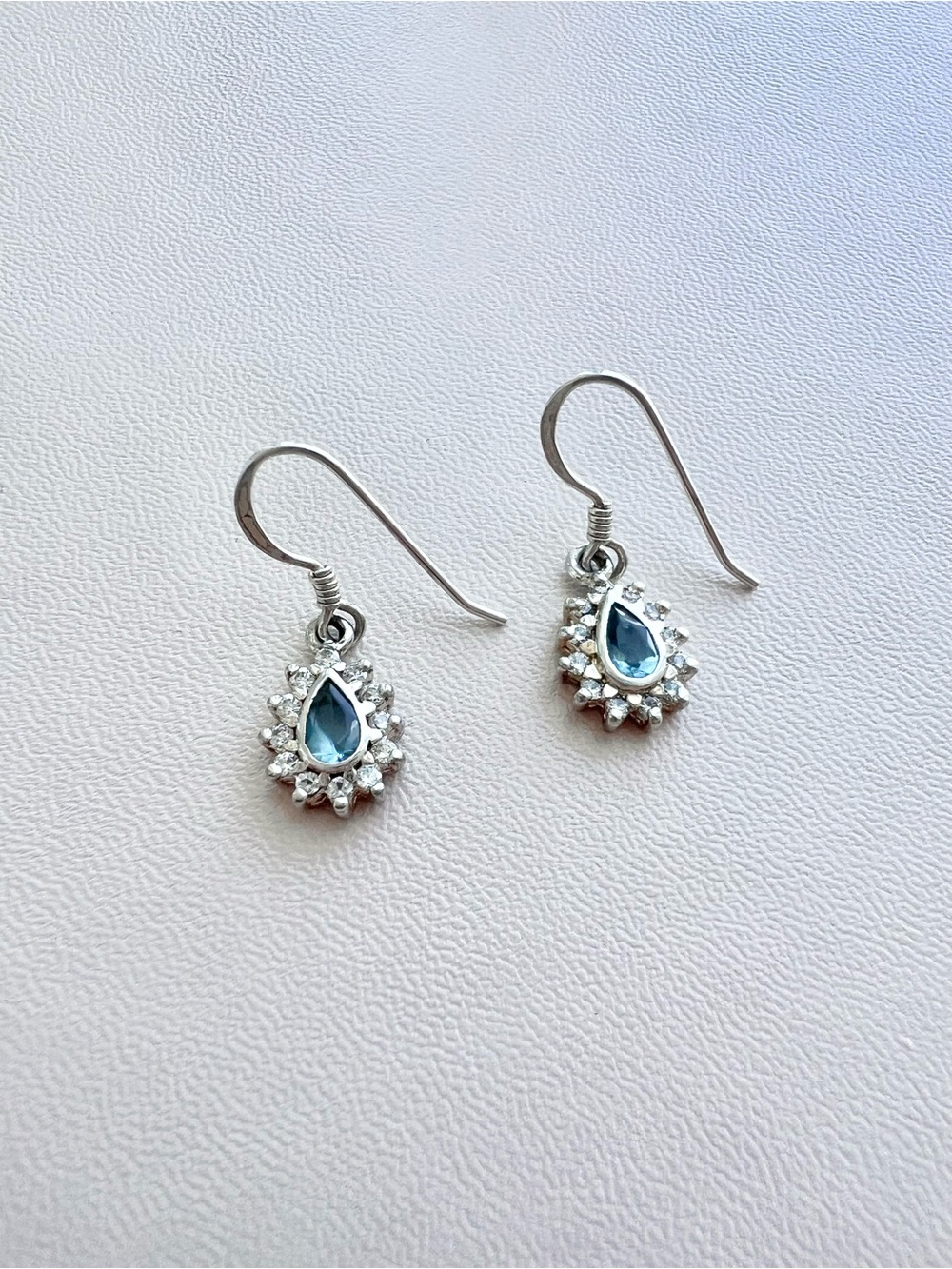 925 Sterling Silver Blue Topaz Halo Drop Earrings